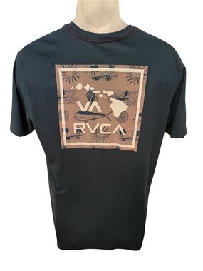 RVCA Hawaiian Islands Tropical Blue Tee Shirt Men M Medium